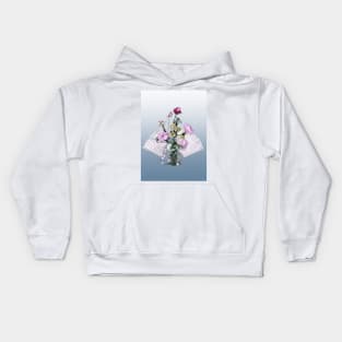 Pale pink watercolor peonies with a folding fan Kids Hoodie